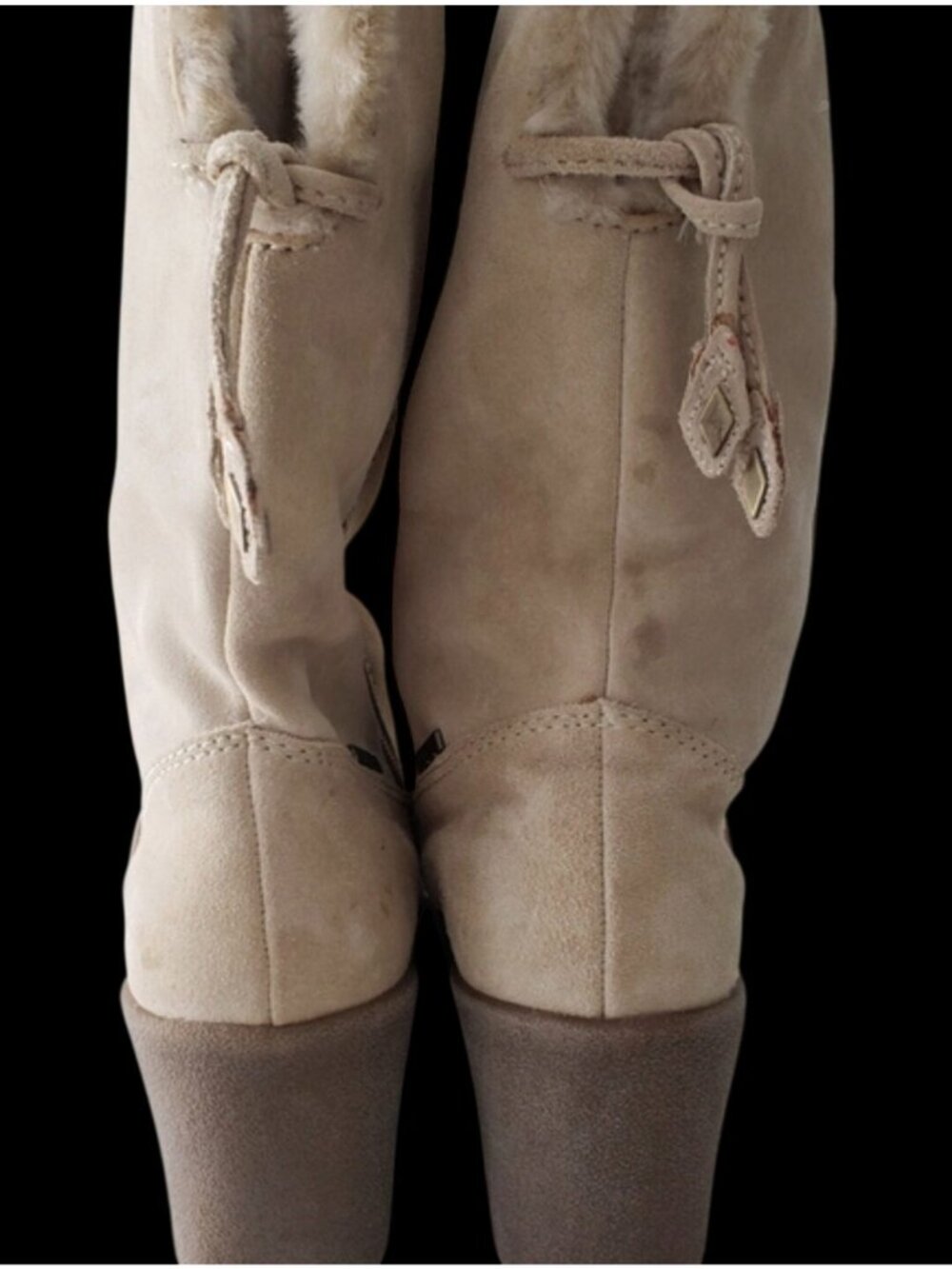 Beige Suede Waterproof Mid-Calf Boots With Embroidered Boho  Detail & Fur Lining - Picture 4 of 16